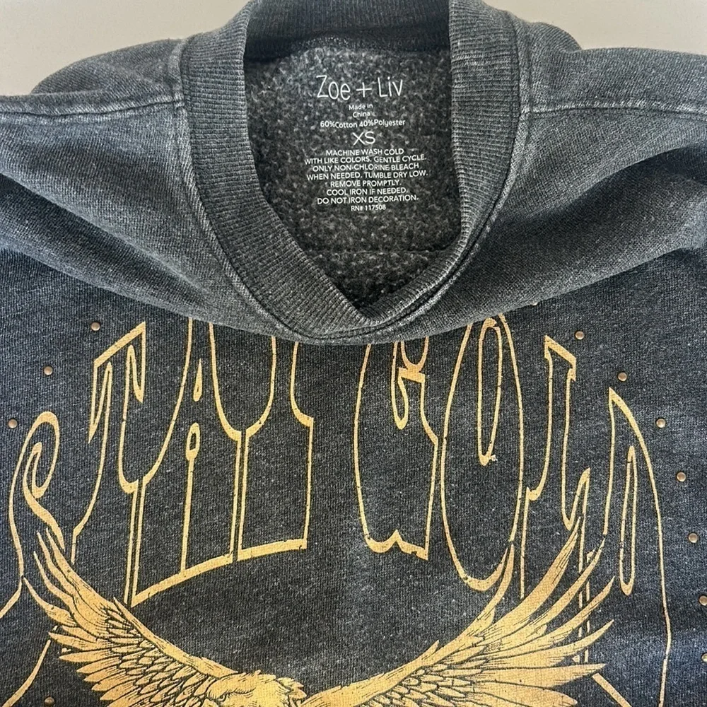 Zoe + Liv Gray Stay Gold California Eagle Sweatshirt Crewneck Distressed XSmall - Picture 6 of 7